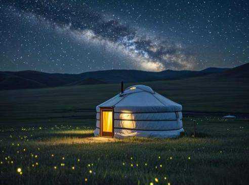 蒙古包露营地,夜晚星空美景